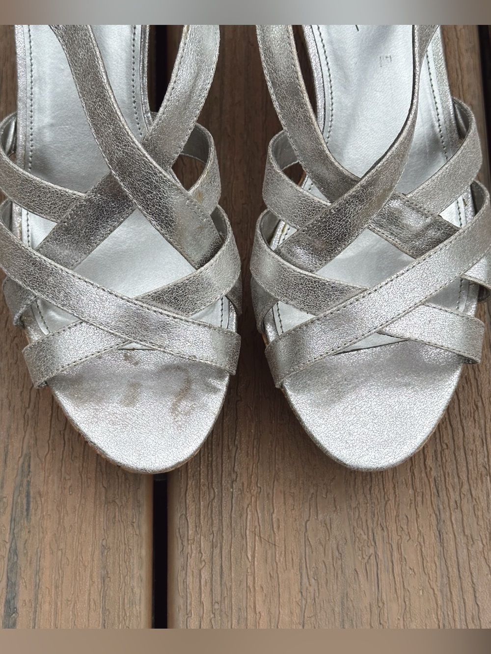 Marc Fisher Silver Cork Wedge Sandals Size 8.5M - Picture 4 of 10